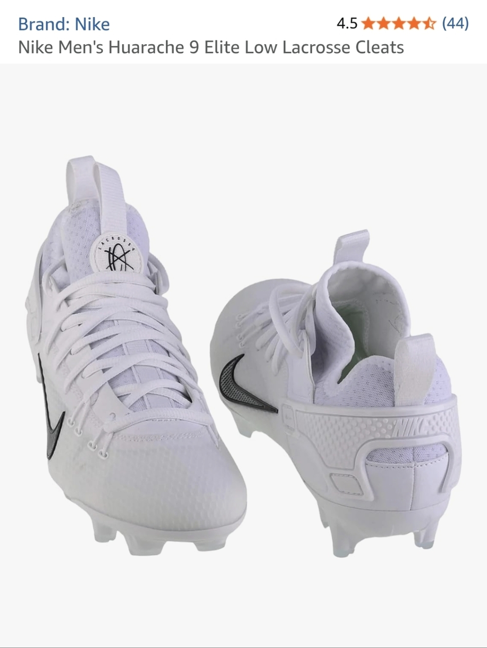 Nike White Huarache 6 Elite Low Lacrosse Cleat - White/Black - Picture 9 of 15